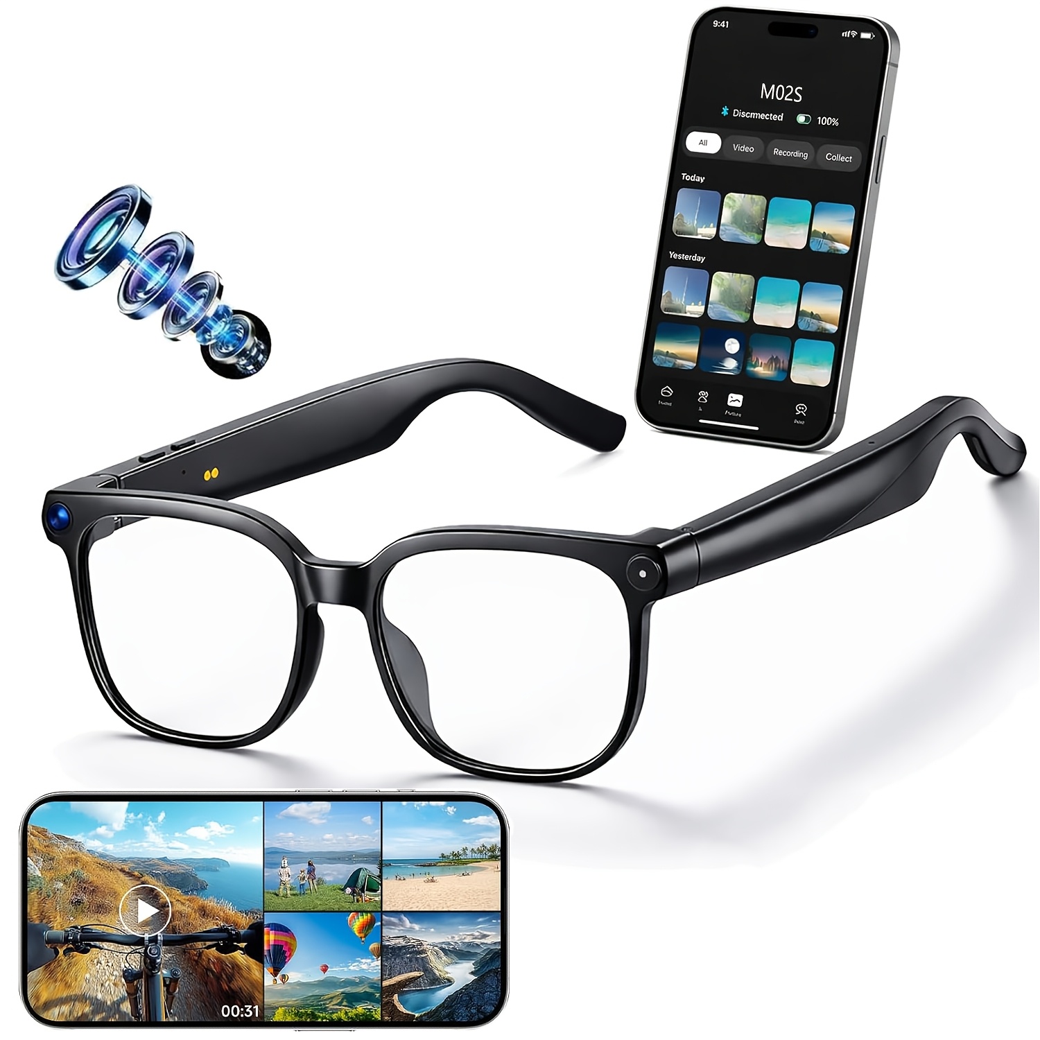 Image of Ai Smart Glasses With Camera, 1080p Hd Video Recording Glasses, Ai Assistant, Real-time Translation, Record Audio Smart Glasses Call And Music For Travel, Sports, Office Use Day Gift