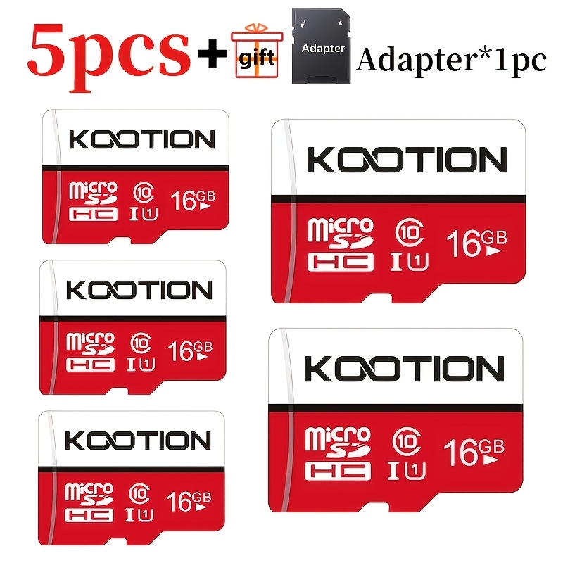 TEMU KOOTION Confezione da 5 schede di memoria Micro SD UHS-I da 128GB 64GB 32GB 16GB con adattatore U1, Full HD, C10, scheda flash TF per smartphone