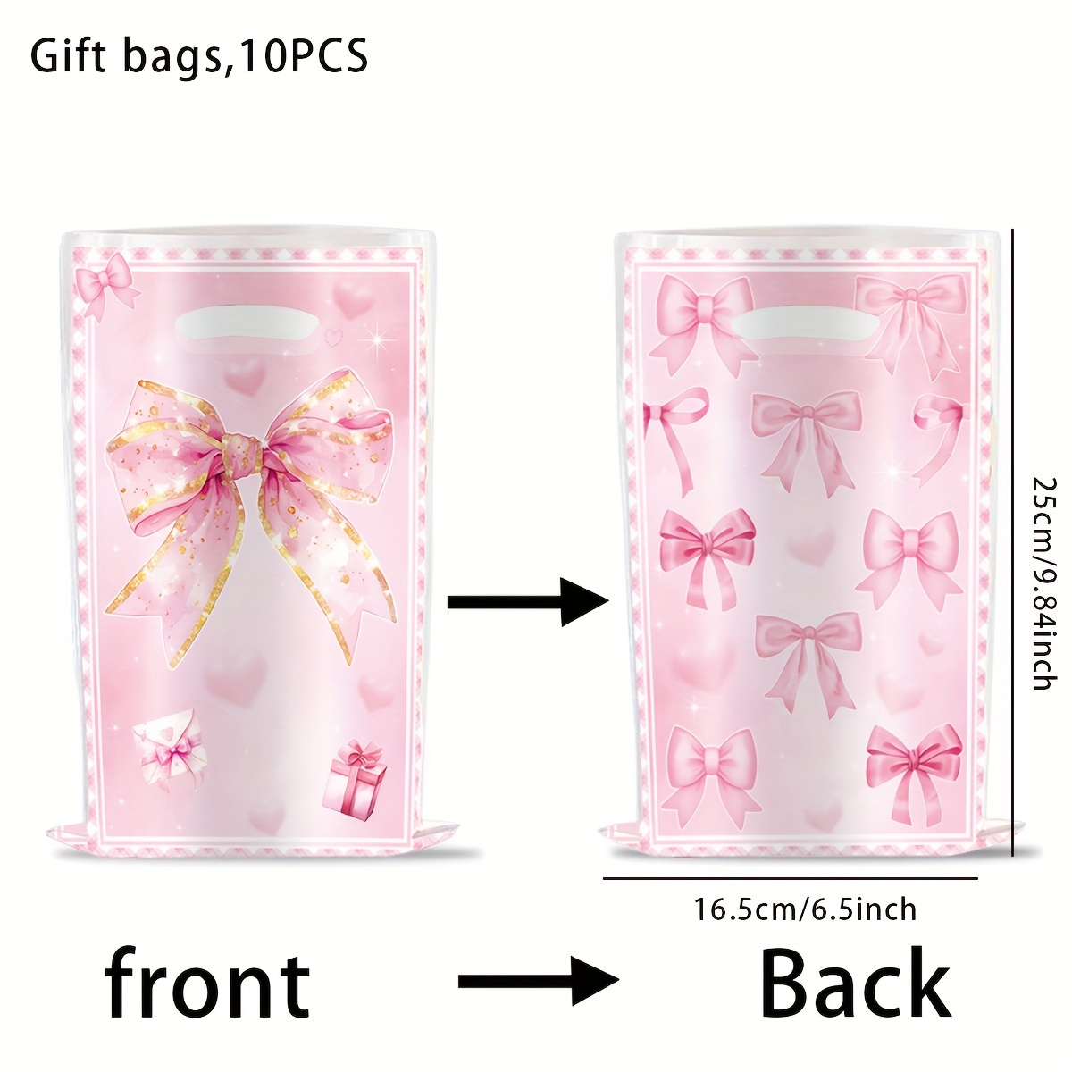 10pcs Pink Bow Gift Pink Bow Gift Bag, Pink Bow Party Gift Bag Pink Princess Gift Bag For Birthday Party Decorations, Pink Princess Bow Themed Party Supplies
