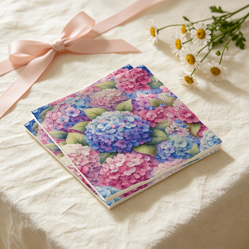 TEMU 20pcs Pack Double-layer Embossed Napkins Suitable For Wedding Banquets, Hydrangea Floral Print Paper Napkins With Soft Texture, Elegant Table