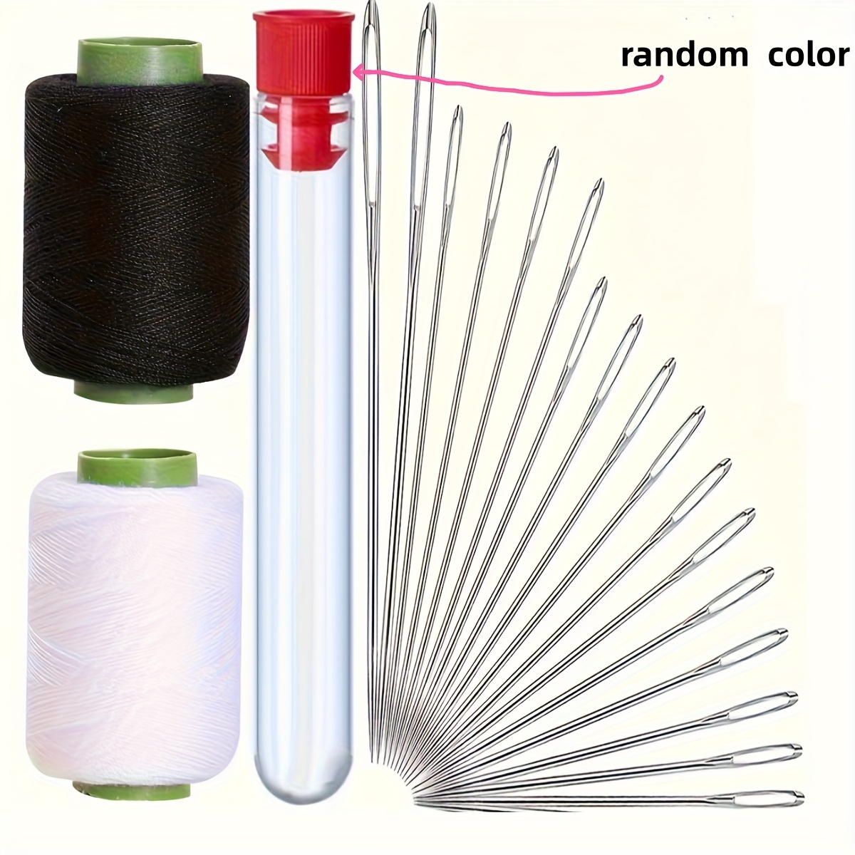 Image of Hand Sewing Needle And Thread Kit --18 Large-eye Steel Needles + Black & White Polyester Threads | Essential Sewing Repair Set For Home, Outdoor, Clothing Mending & Diy Crafts ( Use)