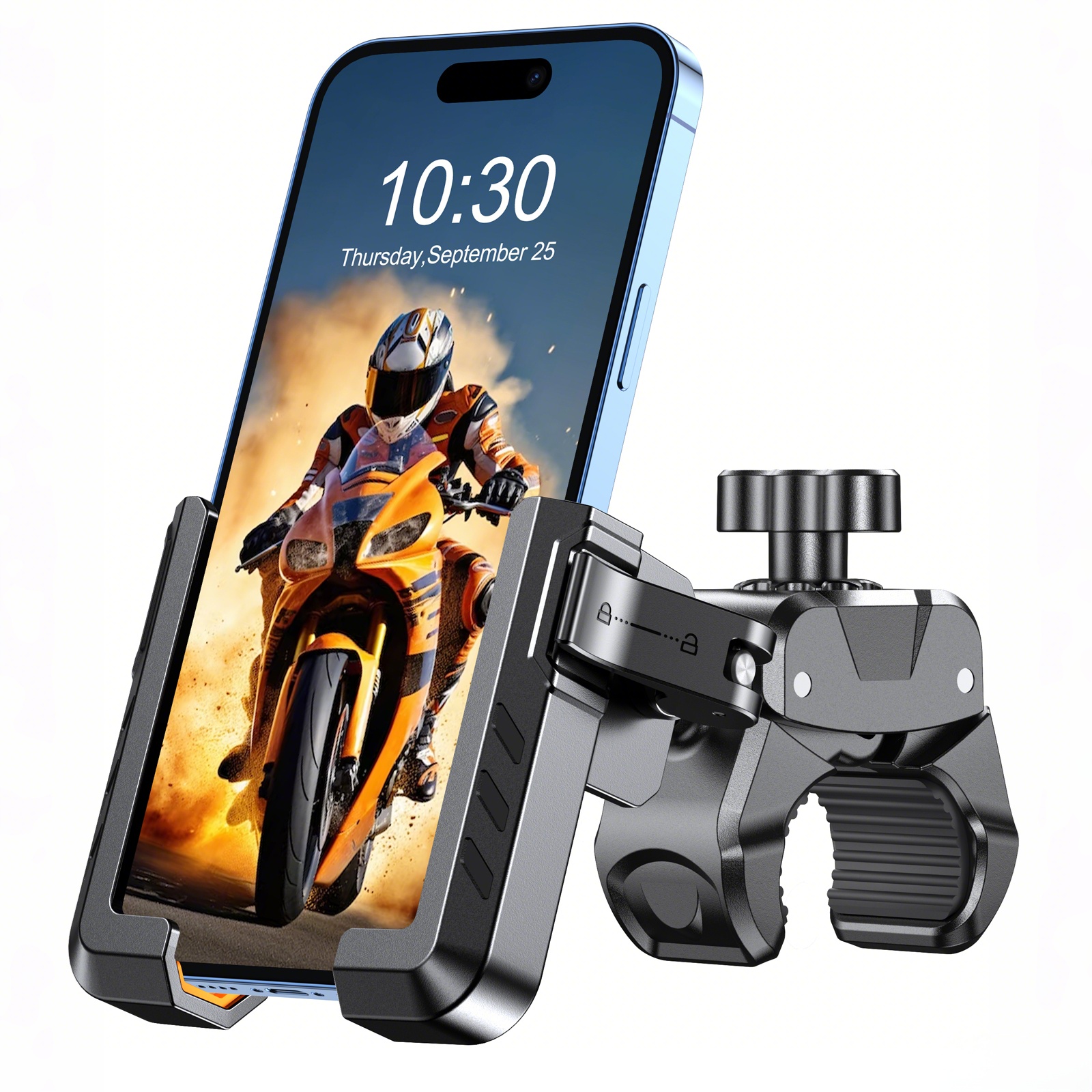 Image of Wocbuy Motorcycle Phone Mount, Bike Phone Holder Mount [camera Friendly][1s Quick Lock], Bicycle Scooter Phone Mount Handlebar Clamp, For Iphone, 4, 7-6, 20.32cm Phones, Wocbuy