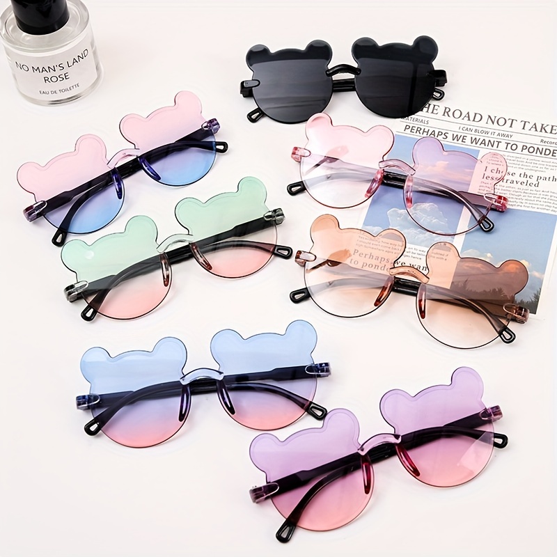 

3pcs New Frameless Girl's Fashion Glasses, Cute Gradient Color Bear Cartoon Panda Glasses, Suitable For Party Holiday Little Girls Gift
