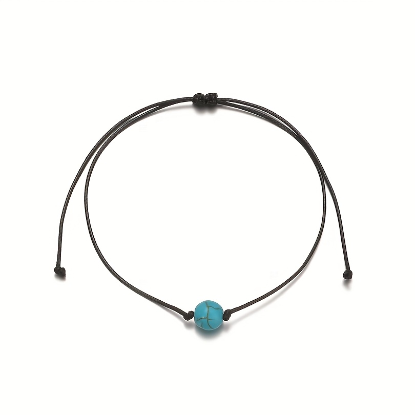 Adjustable Handmade Woven Rope Ankle Bracelet With Turquoise Beads In Bohemian Style, Suitable For Men And Women As Vacation Jewelry