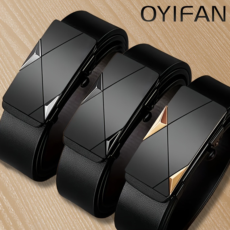 

Oyifan Men's Leather Belt With Automatic Alloy Buckle, Simple Style, Second Layer Cowhide, Black