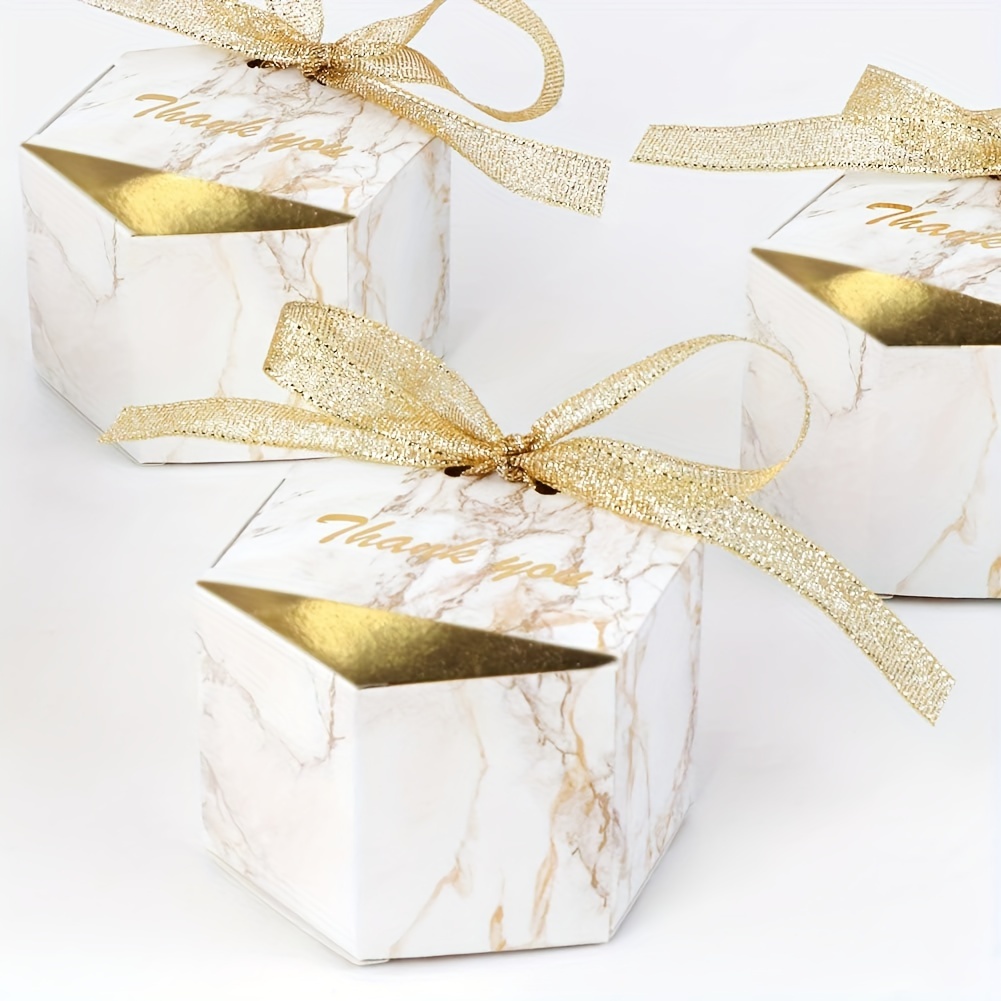 E-shop Geschenk für Sie/Ihn – 50 Stück elegante Marmor-Mini-Geschenkboxen mit glitzerndem goldenen Schleifenband – für Hochzeitsgeschenke,
