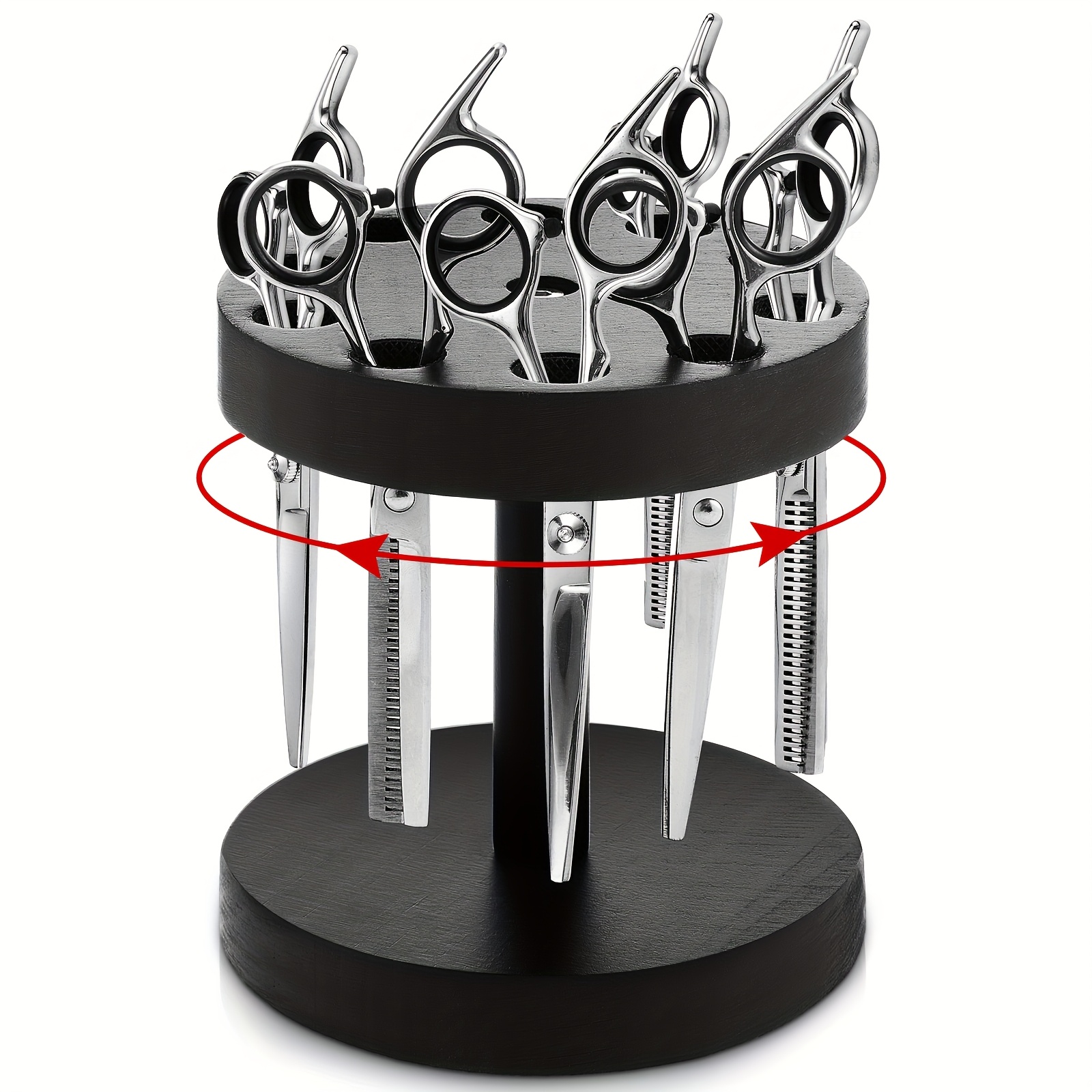 TEMU 360 Degree Rotating Scissor Holder With 10 Diameter 0.71'' Hole Wooden Barber Shears Holder Salon Hair Stylist Container Stand For Barbershop Grooming Tool Storage