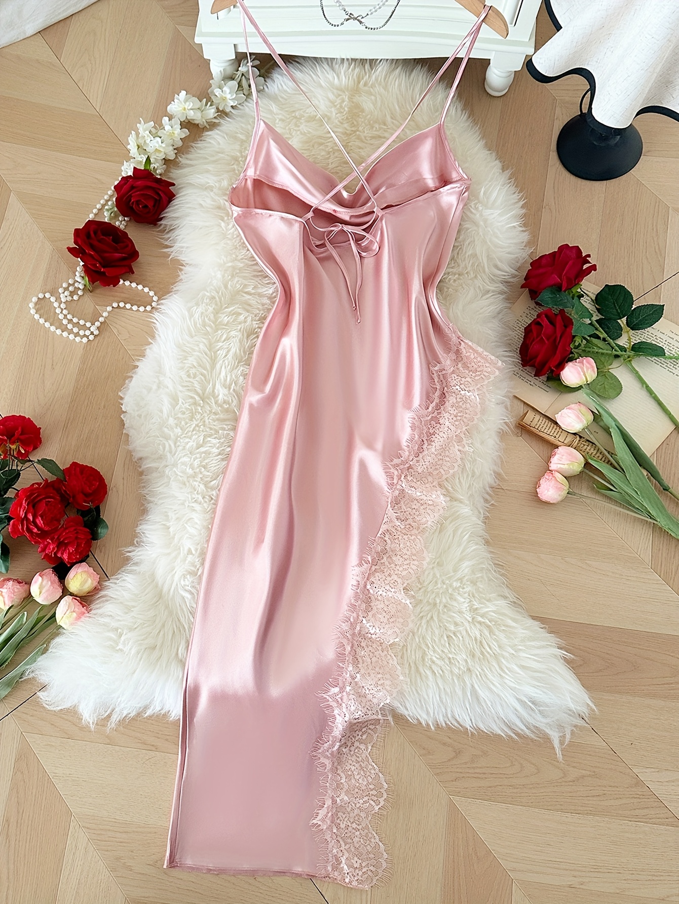 Ladies' Comfortable Casual Long Sleep Dress with a Layered Neckline And Straps