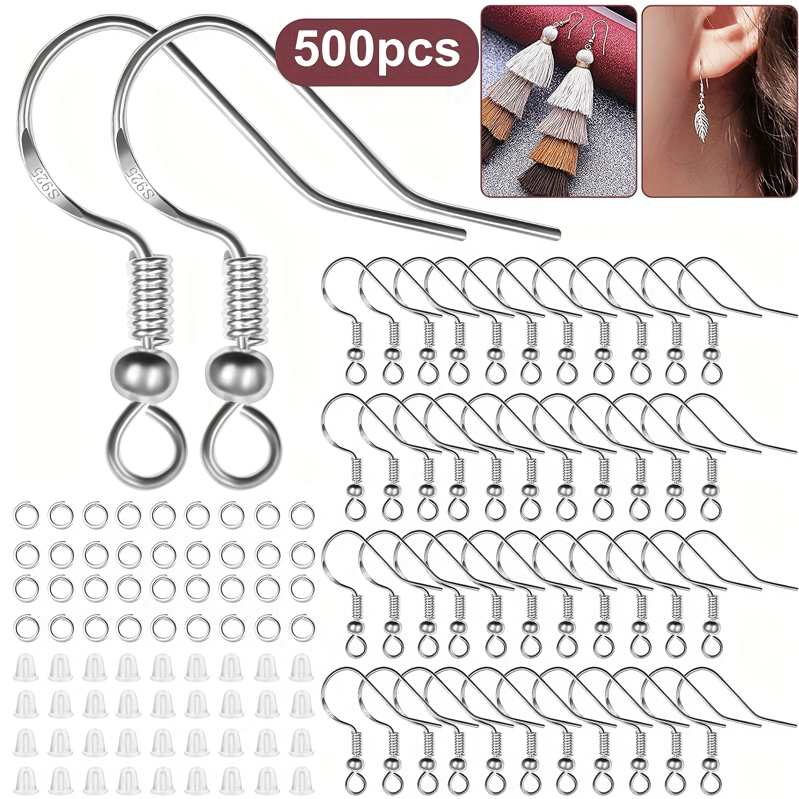 

500pcs Diy Earring Making Kit With Fish Hooks, Spring Balls, Rings - Hypoallergenic 925 Silvery-plated Copper - Ideal For Jewelry Crafting, Christmas & Halloween Gift, Eekit