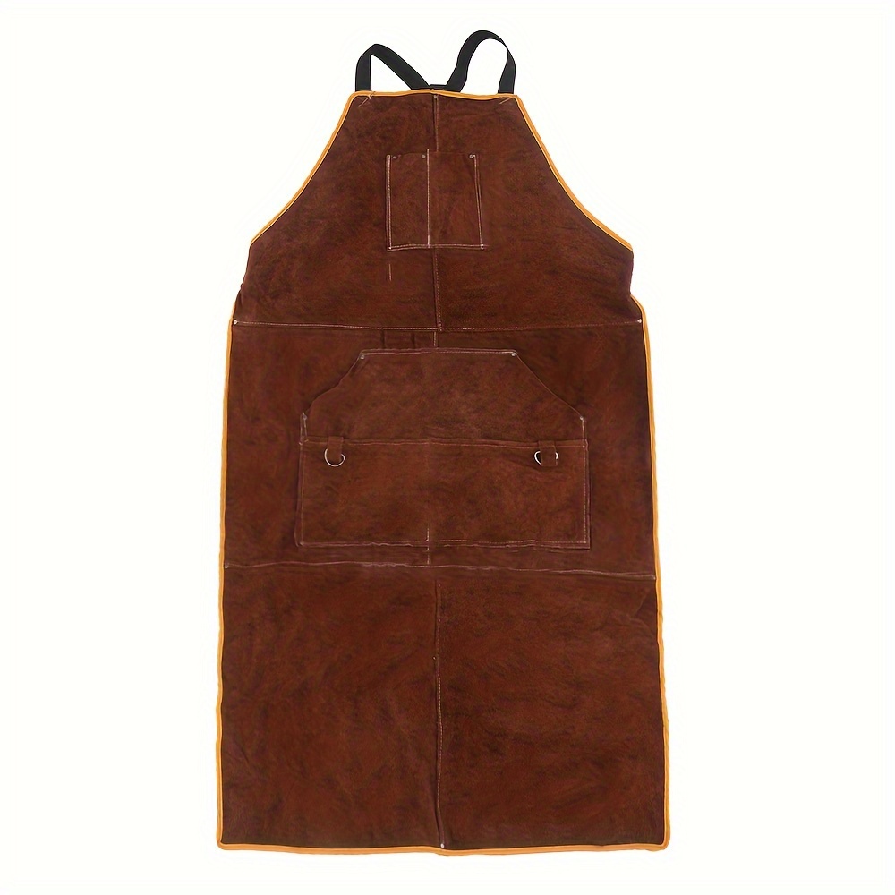 

Durable Cowhide Leather Welding Apron, Heat Resistant Flame Retardant Work Apron With Pockets For Electric Welding And Labor Protection - 90% Leather, 10% Acrylic