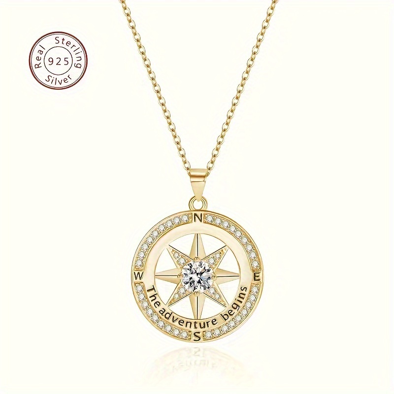 

925 Sterling Silver (including 4g Silver) Octagonal Compass Necklace Gold Chain Plated Valentine's Day For Girlfriend, Gift Box