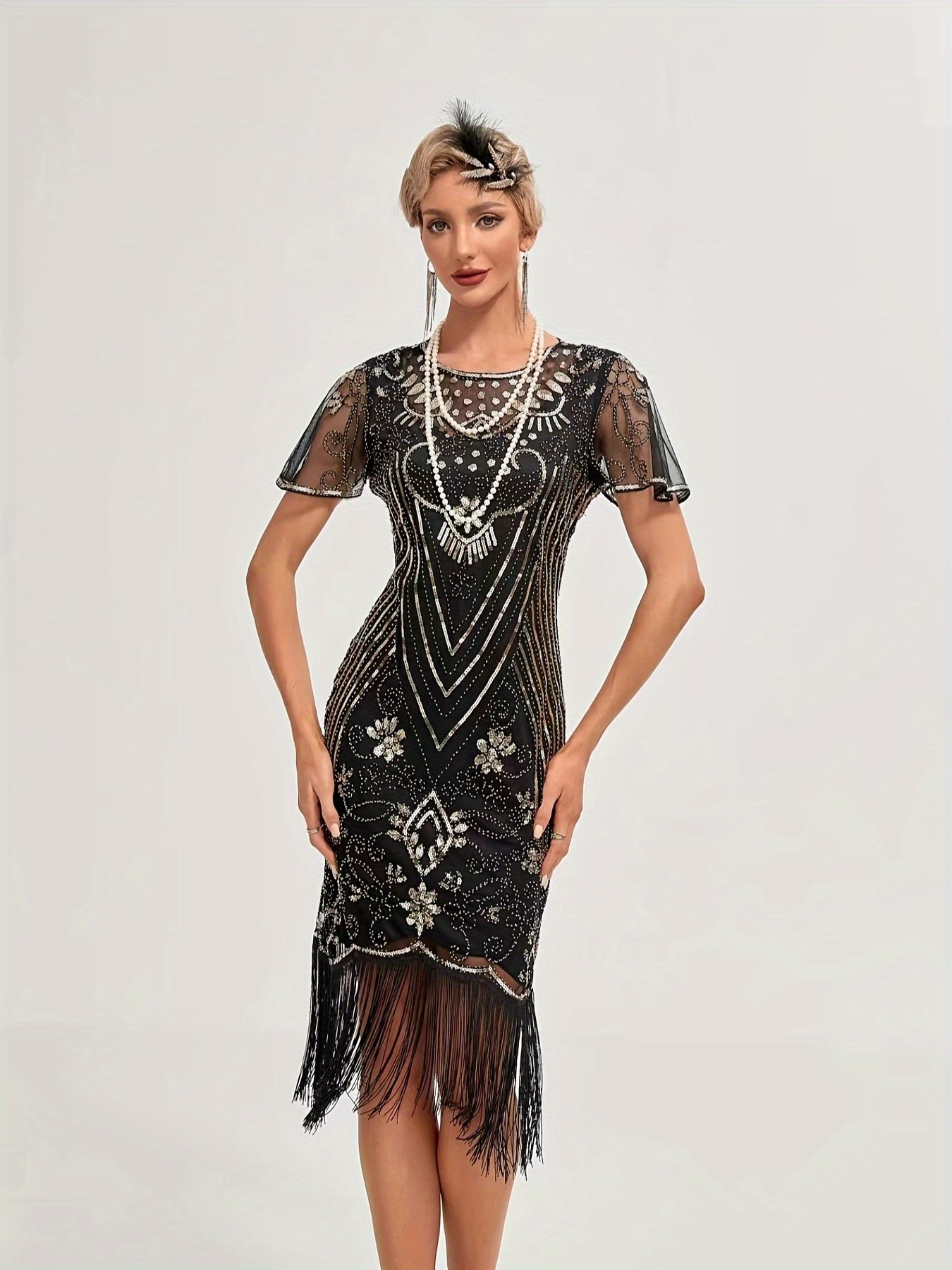 open lace back dress US Warehouse] Pink 1920s Cap Sleeve Sequin Evening Dress
