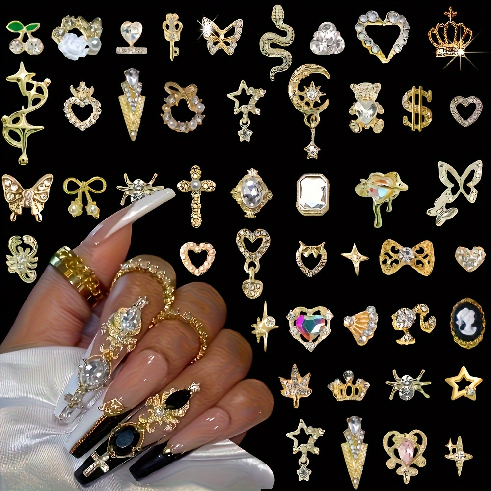 

30-piece Elegant Nail Art Charms Set, Rhinestone And Faux Pearl Embellishments, 3d Alloy Nail Jewelry, Unscented Diy Manicure Accessories