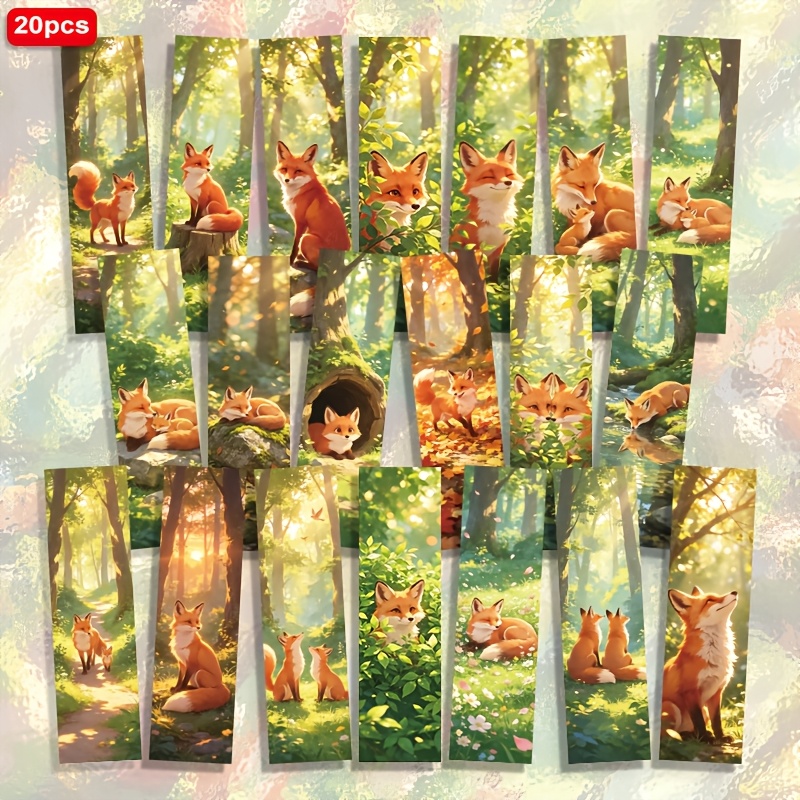 TEMU 20pcs Cute Foxes In , Cartoon Animals, Natural Landscape Pattern 1.5in X 5.9in 2d Printed Paper Bookmarks, Daily Reading Markers, Book