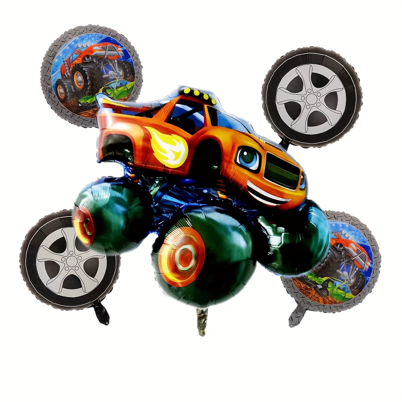

5-piece Monster Truck Foil Balloons Set For Mardi Gras & Birthday Parties, Racing Theme Decorations For Ages 14+, No Electricity Needed, Durable Plastic Balloon Material For Home & Classroom Decor
