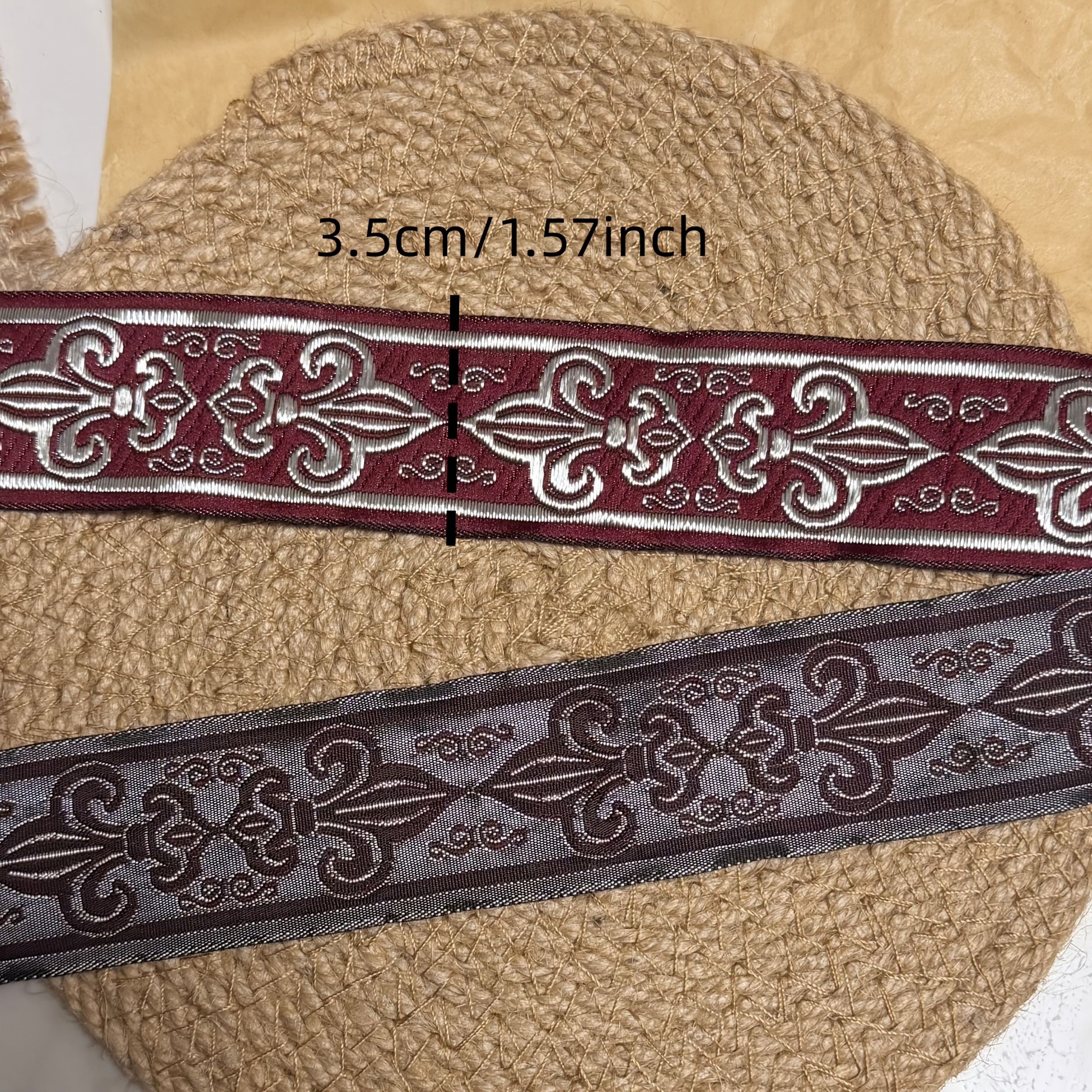 TEMU 10 Yardas de Cinta Bordada Estampada de 2Cm de Ancho para Ropa, Plateado Estilo Medieval Europeo