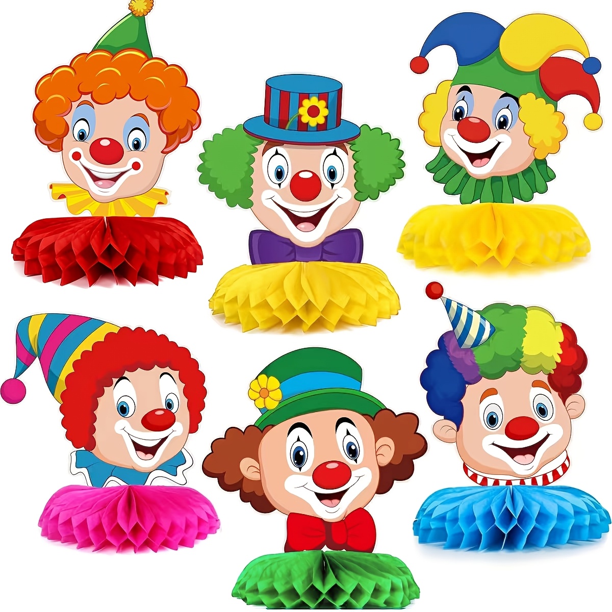 6pcs Paper Carnival Theme Clown Tabletop Decorations, Carnival Gathering Honeycomb Decor Set, Party Table Centerpiece
