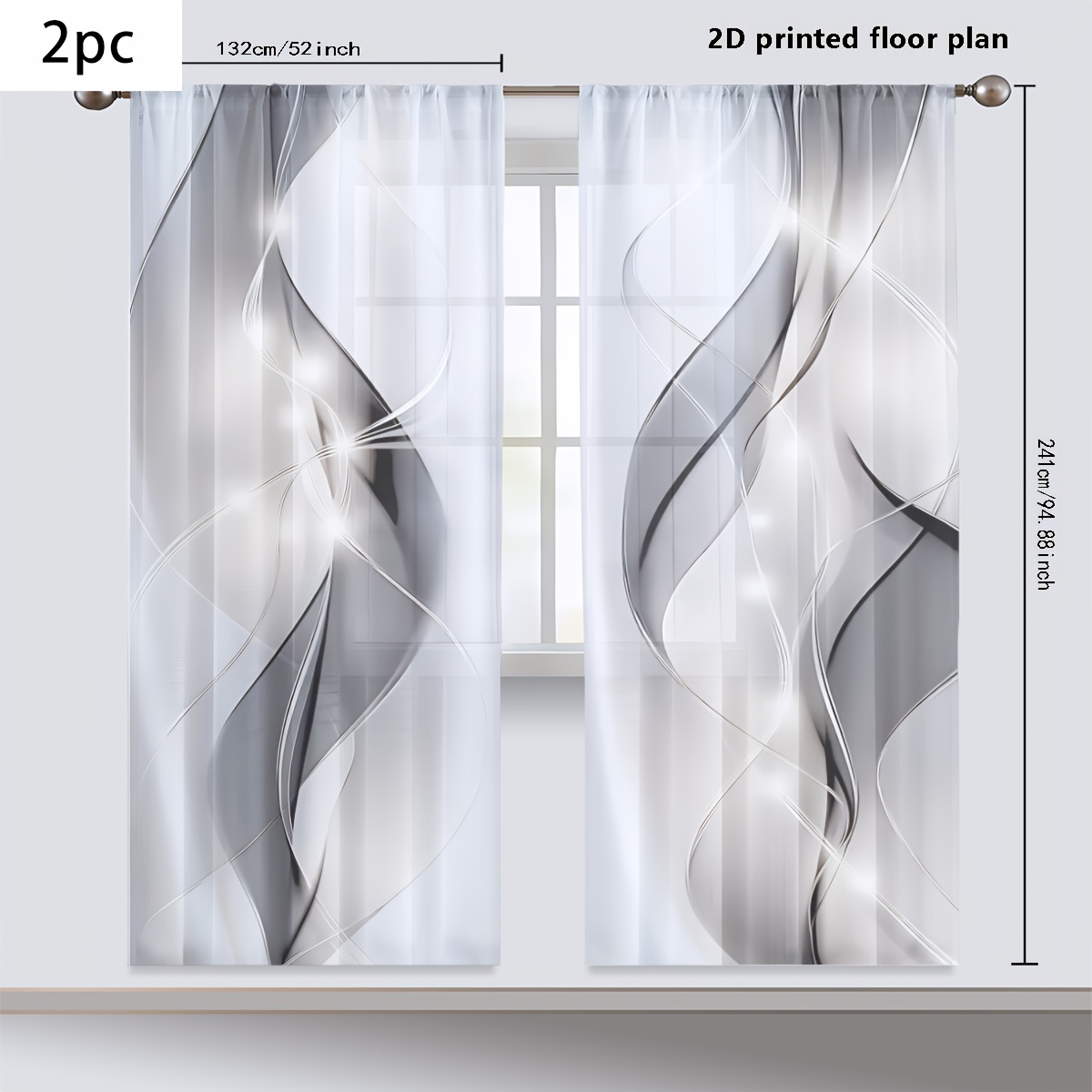 E-shop 2er-Set 2D Flachdruck Moderne Leichte Luxus Design Gazevorhang ist halbtransparent und schutzend. Er hat eine Stange und ist geeignet für