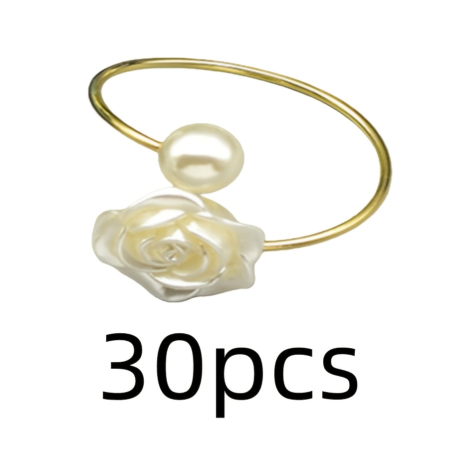 30pcs Decorations Pearl Rose Flower Napkin Ring