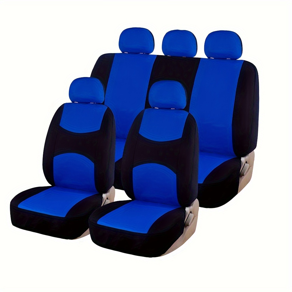 TEMU Blue Five-seat Material Car Seat Cover, Mesh Fabric Model Fashion Seat Cover, Front + Rear Five-seat 9pcs All-inclusive Seat Cover