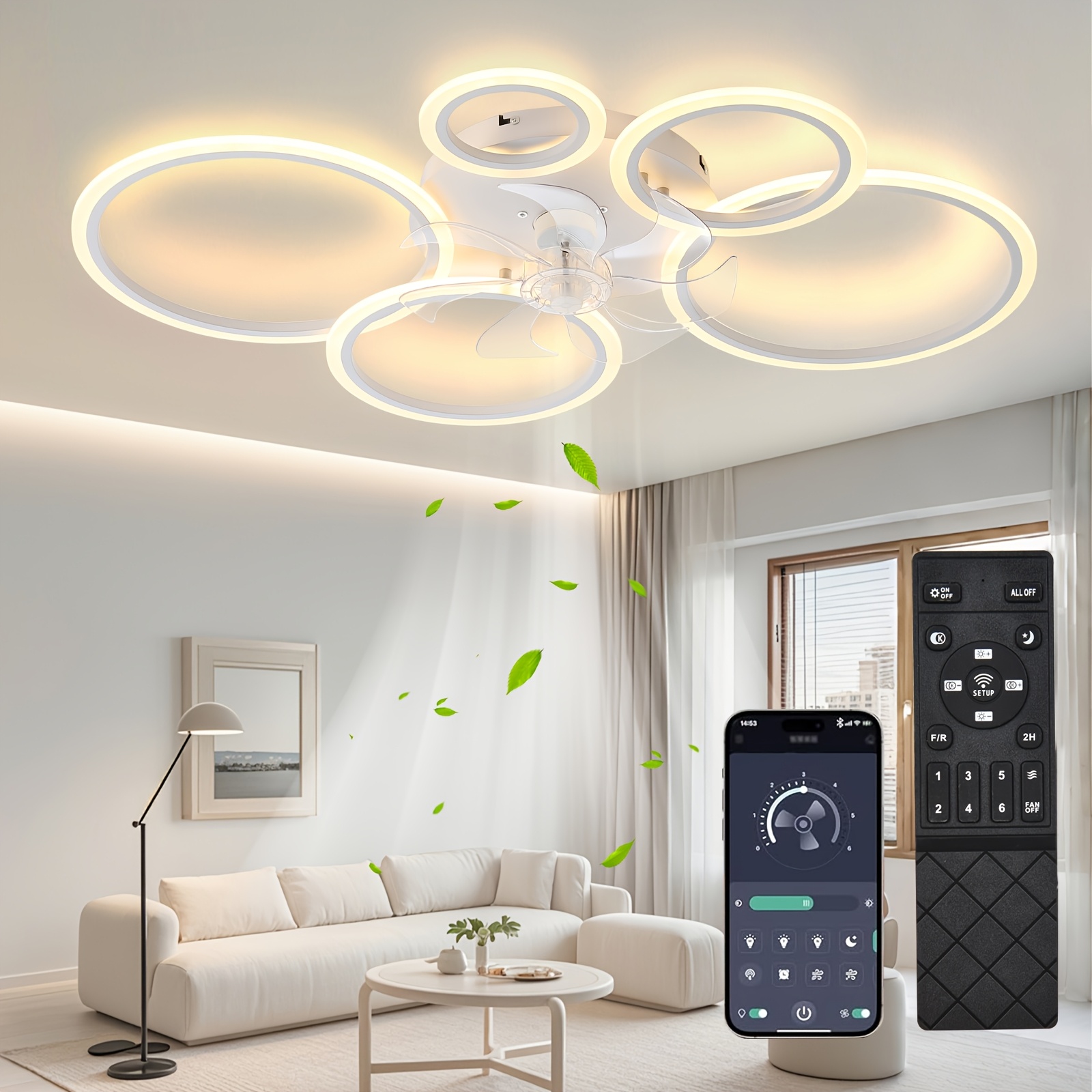 Ceiling Fan With Light And Remote Control, Low-profile Modern Flush Mount Installation, Dimmable With 6 Speed Options For Bedrooms, Living Rooms, Dining Rooms, And Kitchens