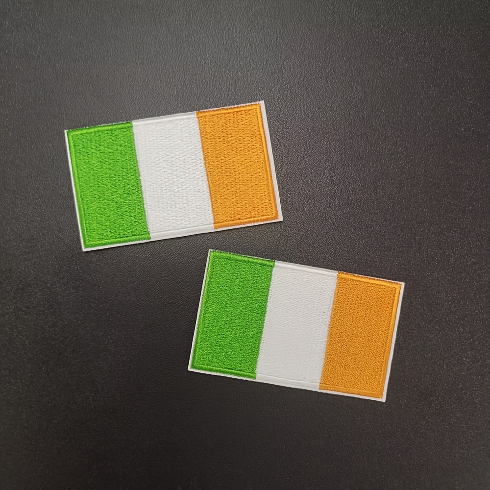 TEMU 2pcs Rectangular Embroidery Fabric With Irish Flag Stickers, Computer Embroidery Diy Clothes, Bags, Hats, Ironing Stickers, Decorative Patches