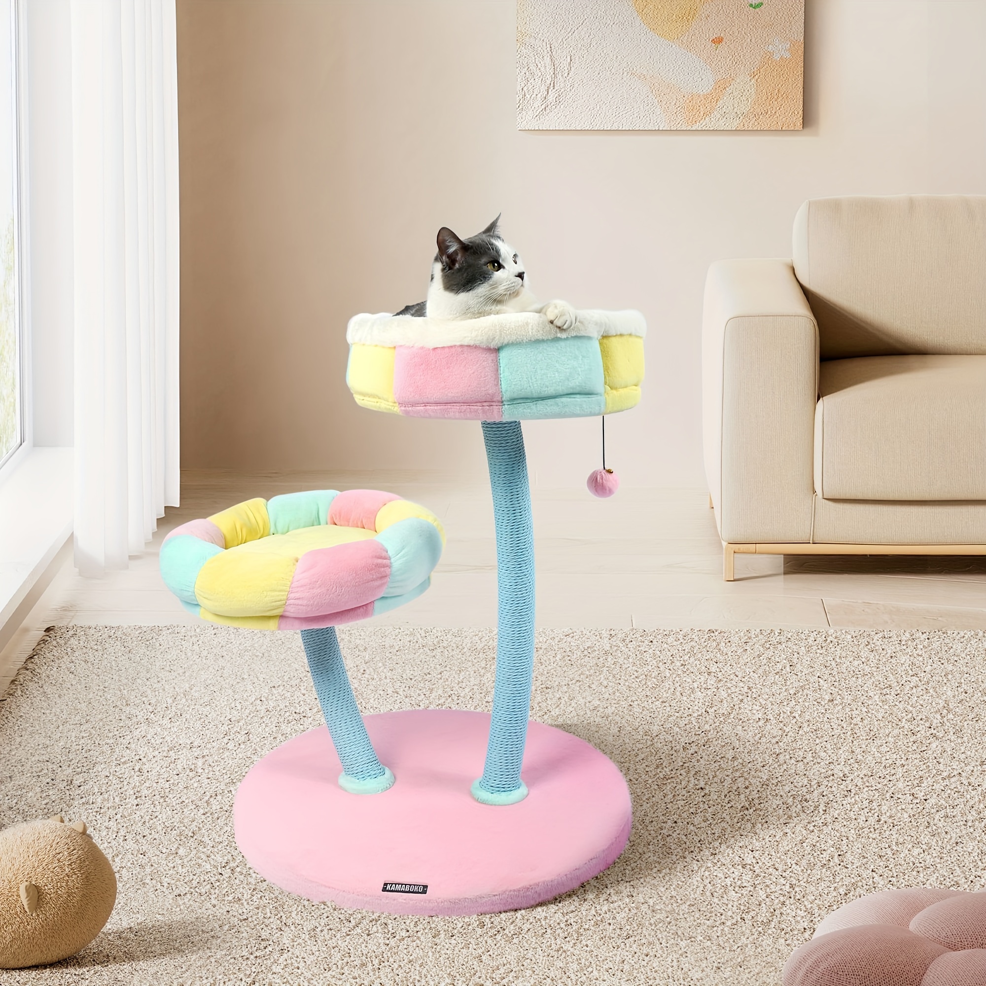 

28.7" Colorful Cat Tree For Indoor Cats, Ice Cream Cat Tree Climbing Frame With Kitten Bed, Scratching Posts, Hanging Toy For Playing