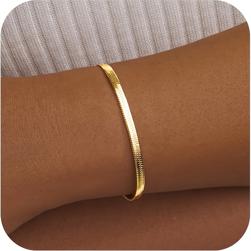 Image of Light Luxury, Elegant, Fashionable, Men's And Women's Universal Golden Casual Fashion Vacation Versatile Flat Chain Bracelet
