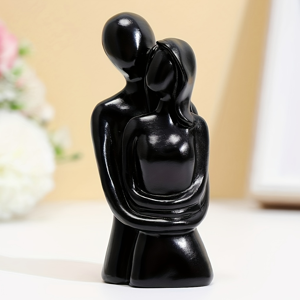 

Romantic Black Embrace Couple Figurine - Resin Art & Craft Decor