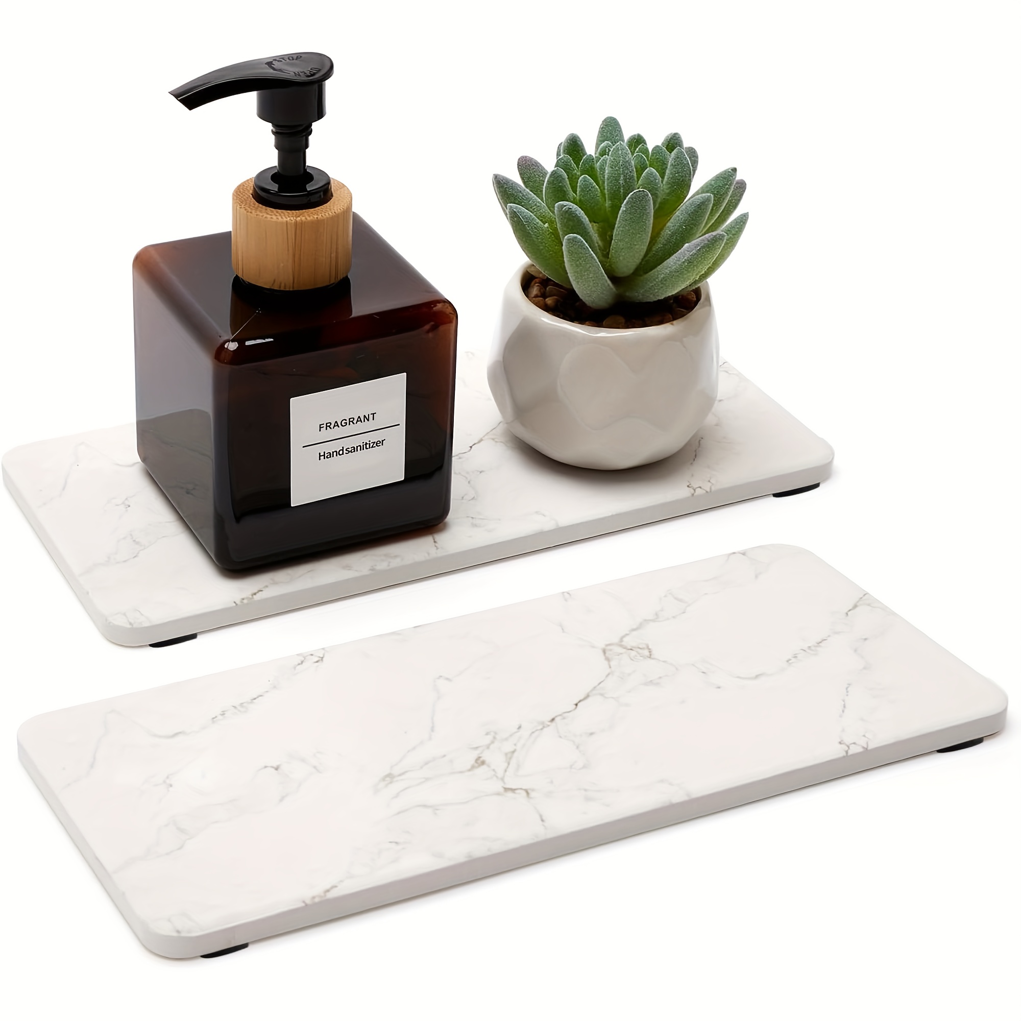 2pcs Absorbent Stone Drying Tray For Bathroom Sink Kitchen Counter Soap Dish Dispenser Sponge Holder Bathroom Vanity Quick Drying Stone Pad For Kitchen Sink Diatomite Tray