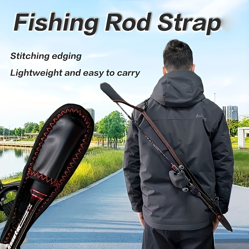 LUSHAZER Fishing Rod Protector Set Elastic Pole Tip Cover + Wrap Band Strap  Black