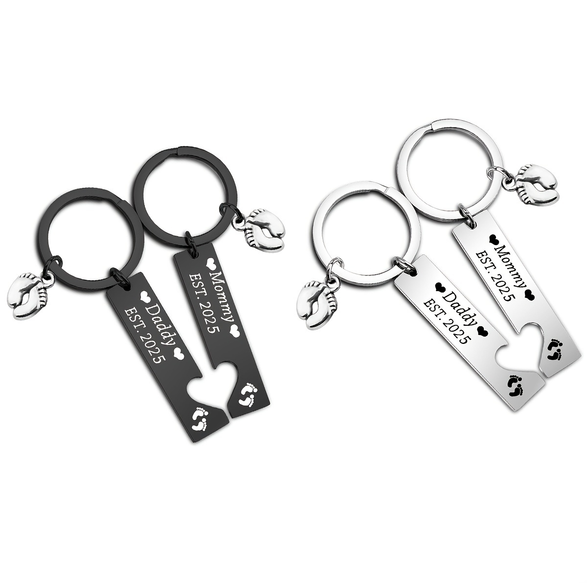 

2pcs Engraved Steel Keychain Set, , Decorative , For New 2023 Announcement, For Mom And Dad