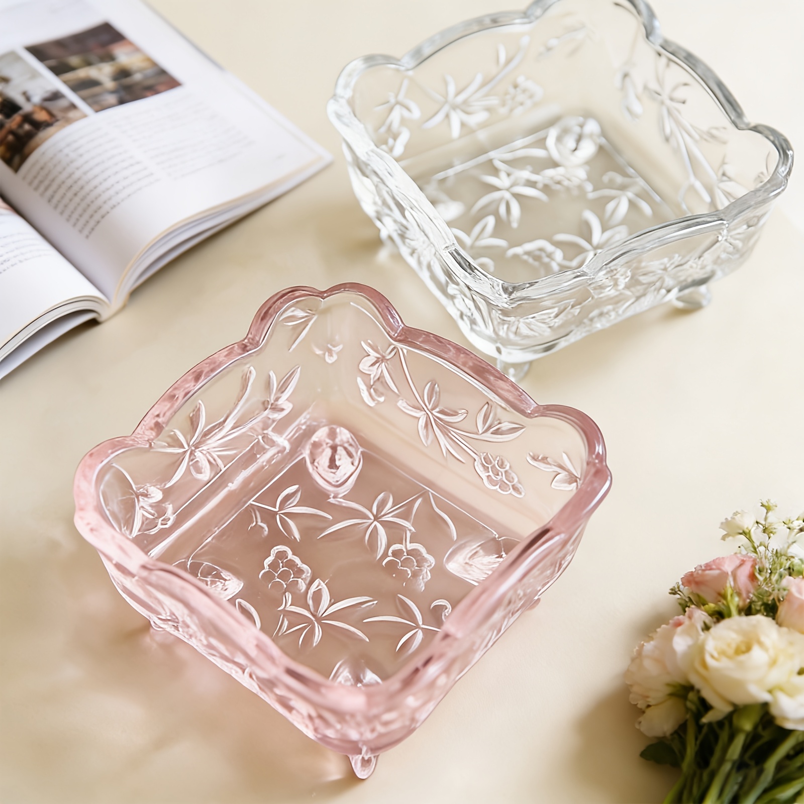 TEMU Clear Glass Decorative Box For Organizing Photos, Jewelry, Small Items, Birthday/anniversary/daily Use Jewelry Box (pink, Clear), Jewelry Trays