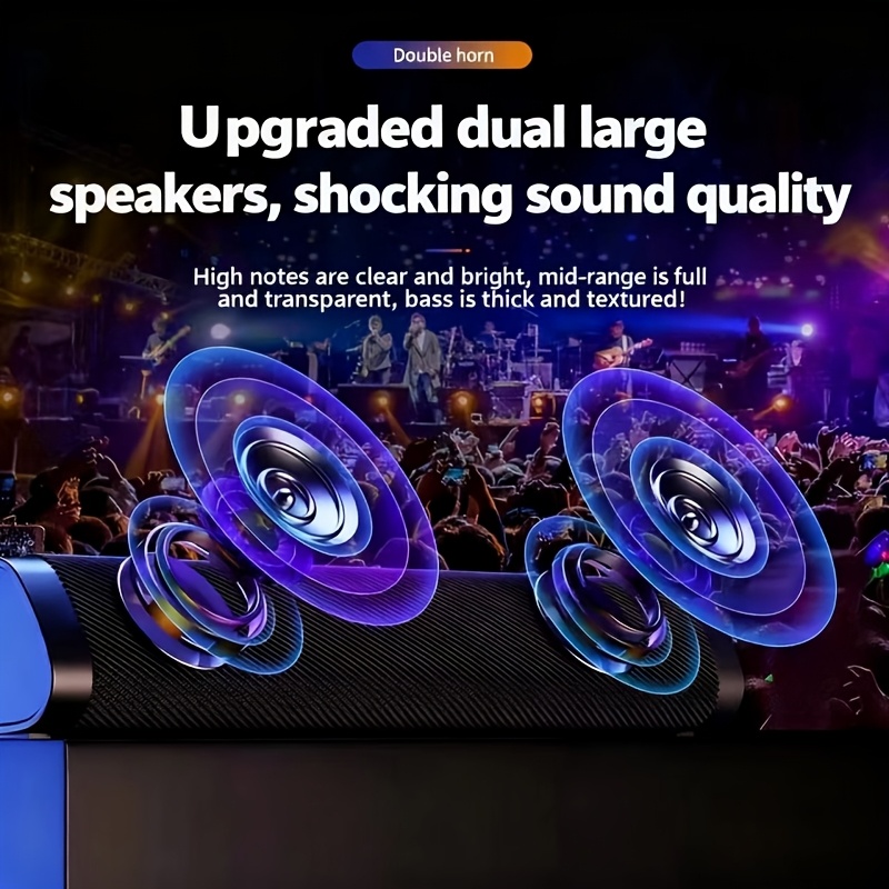 Powerful Long Soundbar Speaker with Deep Bass, Suitable for Outdoor And Home Use, Featuring Dual Speakers for Desktop