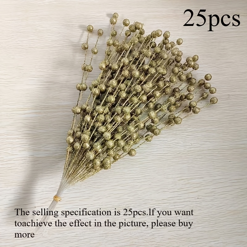 TEMU 25pcs Artificial Christmas Berry Branches - Glittery Christmas Tree Branches With Sparkling Twigs, High-end Vase Filler Decoration, Suitable For