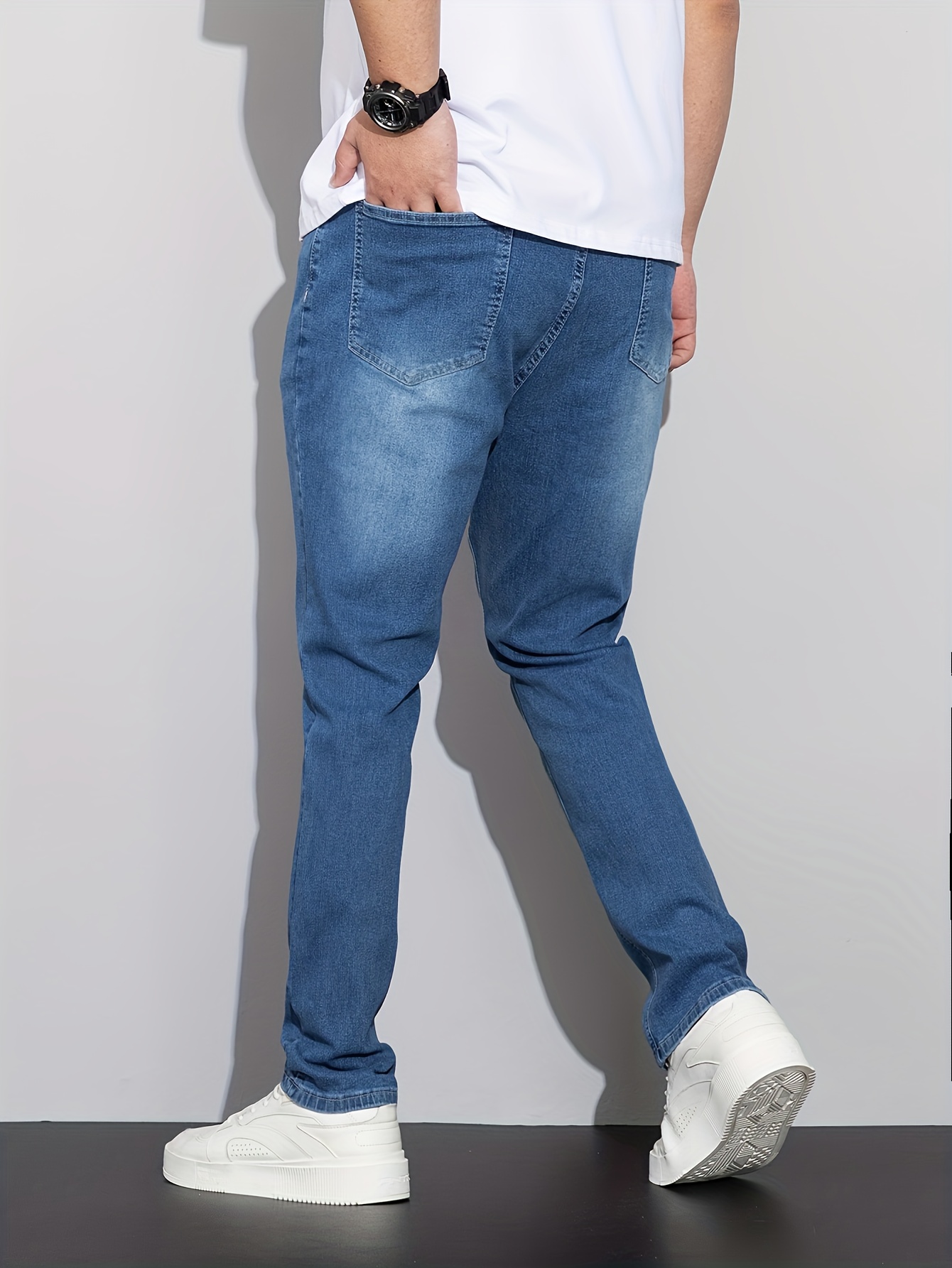 Men's Plus Size Simple Casual Fashion Stretch Denim Long Pants, Men's Plus Size Autumn Spring Jeans, PLUS SIZE
