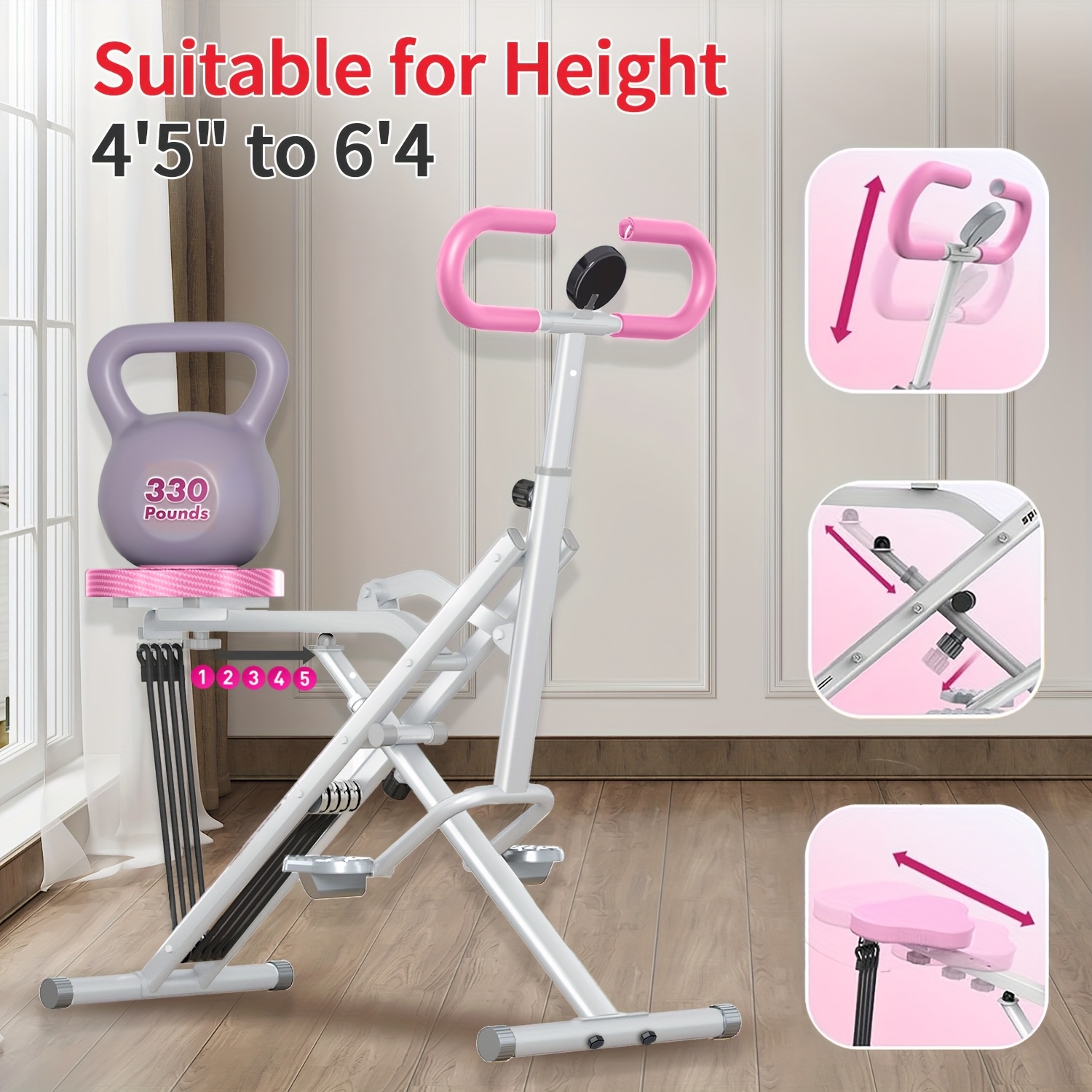 SRIFY Dual Hydraulic Rower, Foldable Squat Machine, Ab Trainer, With Resistance Bands, Quiet Cardio Machine, 6-in-1 Multi-Functional Full-Body Strength Training Equipment For Core, Arms, Abs, Glutes, Legs, Shoulders, Home Gym Low-Impact Excerise, Without Battery