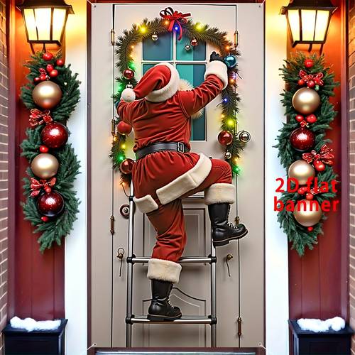2d flat 2d door banner 2d flat 2d door banner 2d flat banner 1pc merry christmas door banner christmas themed door cover santa claus climbing stairs pattern door flag 35 4inx70 8in made of durable polyester material christmas decorations
