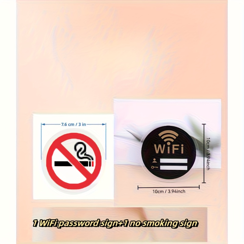 TEMU 2d Flat, 1 Wifi Password Sign+ 1 No1 Wifi Password Sign+ 1 Non-smoking Sign, Durable And Waterproof Black Acrylic, Suitable For Living Rooms,