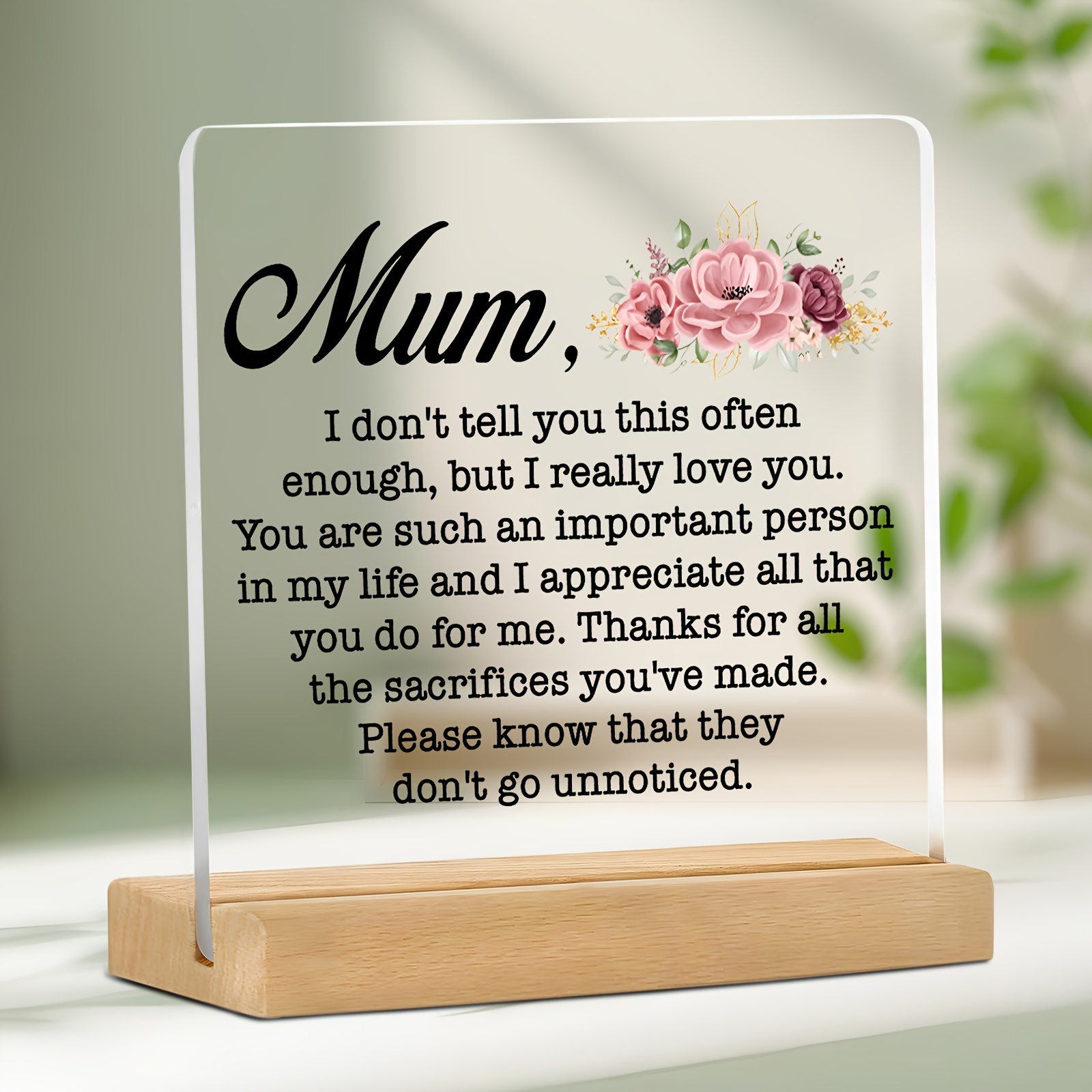 

1pc Acrylic Decorative Sign For Mum, Contemporary Style Multipurpose Plaque With English Thank You Message, For Home Bedroom Decor, Ideal Gift From Son Or Daughter