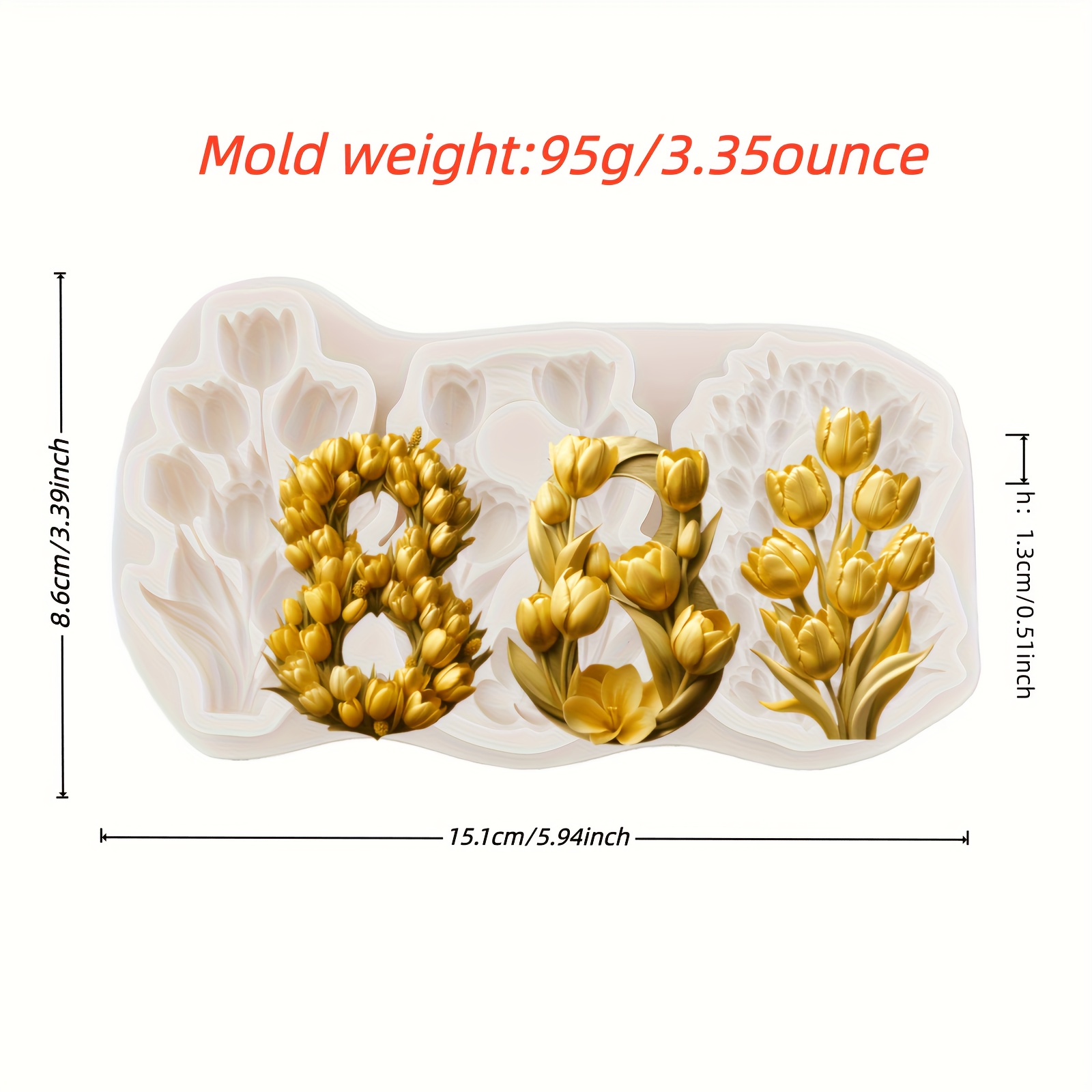 1pc Silicone Tulip Bouquet Mold, 3d Floral Number "8" Shape, Suitable For Decorating Gummies, Chocolates, Cakes, Kitchen Baking Cookie Decorating Molds, And Handcrafted Art Baking Tools.
