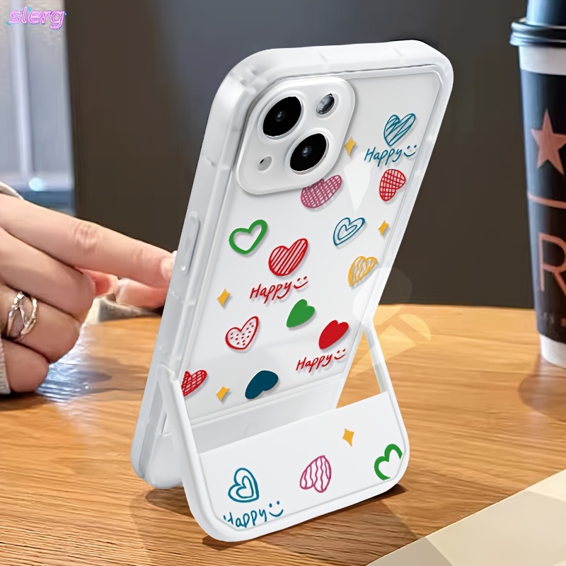 TEMU Phone Case: Stylish And Creative Multi-functional Design With A Shockproof Colorful Heart-shaped Pattern And Stand. Suitable For Iphone