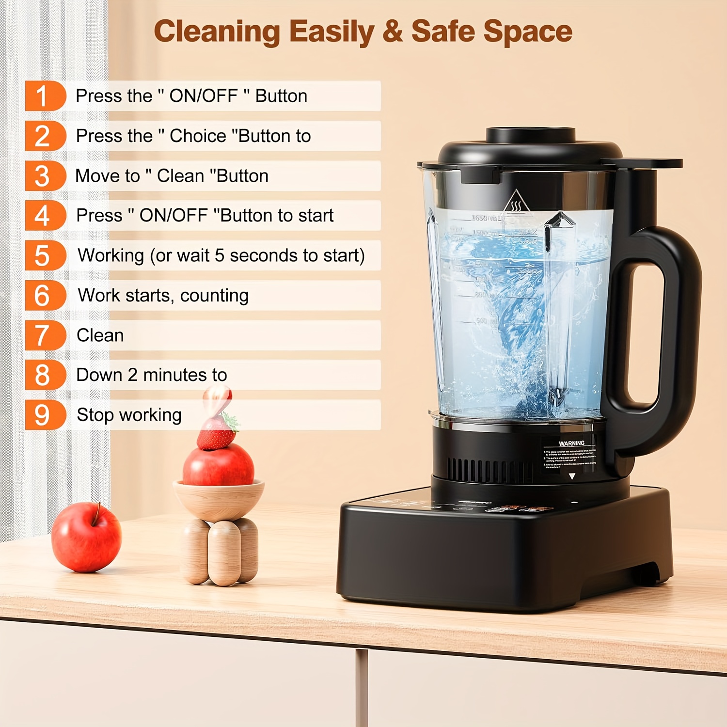 1000w 55oz all in one blending heating blender with 25000 rpm high speed motor     functions glass jar cup bpa free dishwasher safe   2 in 1 design for smoothies soups food nut   ice   hot cold blending black ideal for large families commercial use 120v 2400w equivalent   blender blender and grinder heavy duty blender smoothie blender Product details 3