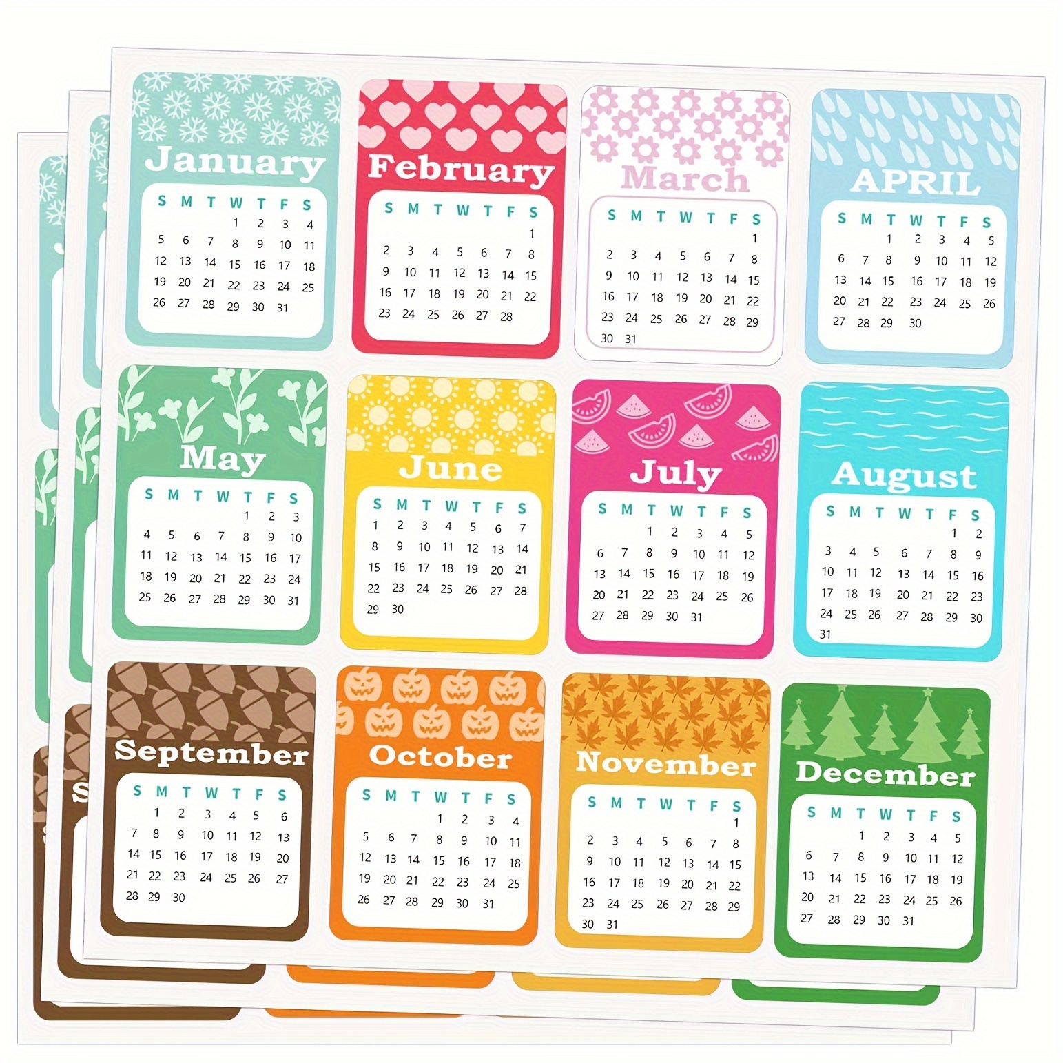 

Stickers, 2025 - December 2025, 2x2.5 Inch Monthly Agenda Labels, 12pcs/sheet, 5 Sheets