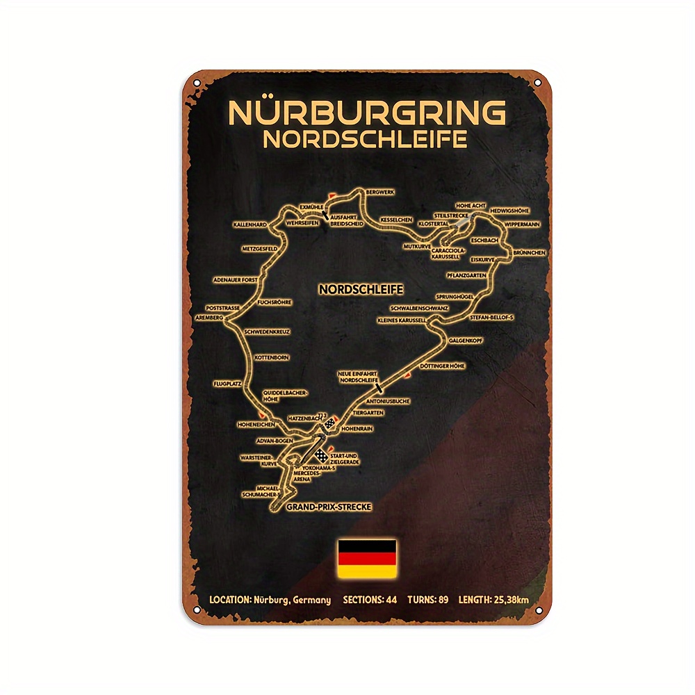 

Nurburgring Nordschleife Iron Tin Poster - Professional Wall Decor For Collectors, Vintage Road Map Design, 8x12 Inches, Durable Material With Pre-drilled Holes For Easy Hanging