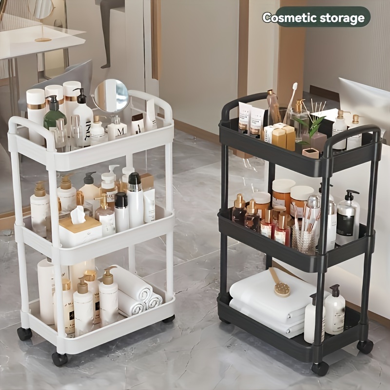 

3-tier Rolling Storage Cart With Hanging Basket - Easy , Kitchen, Bathroom, Office & Makeup Organization, Shelves