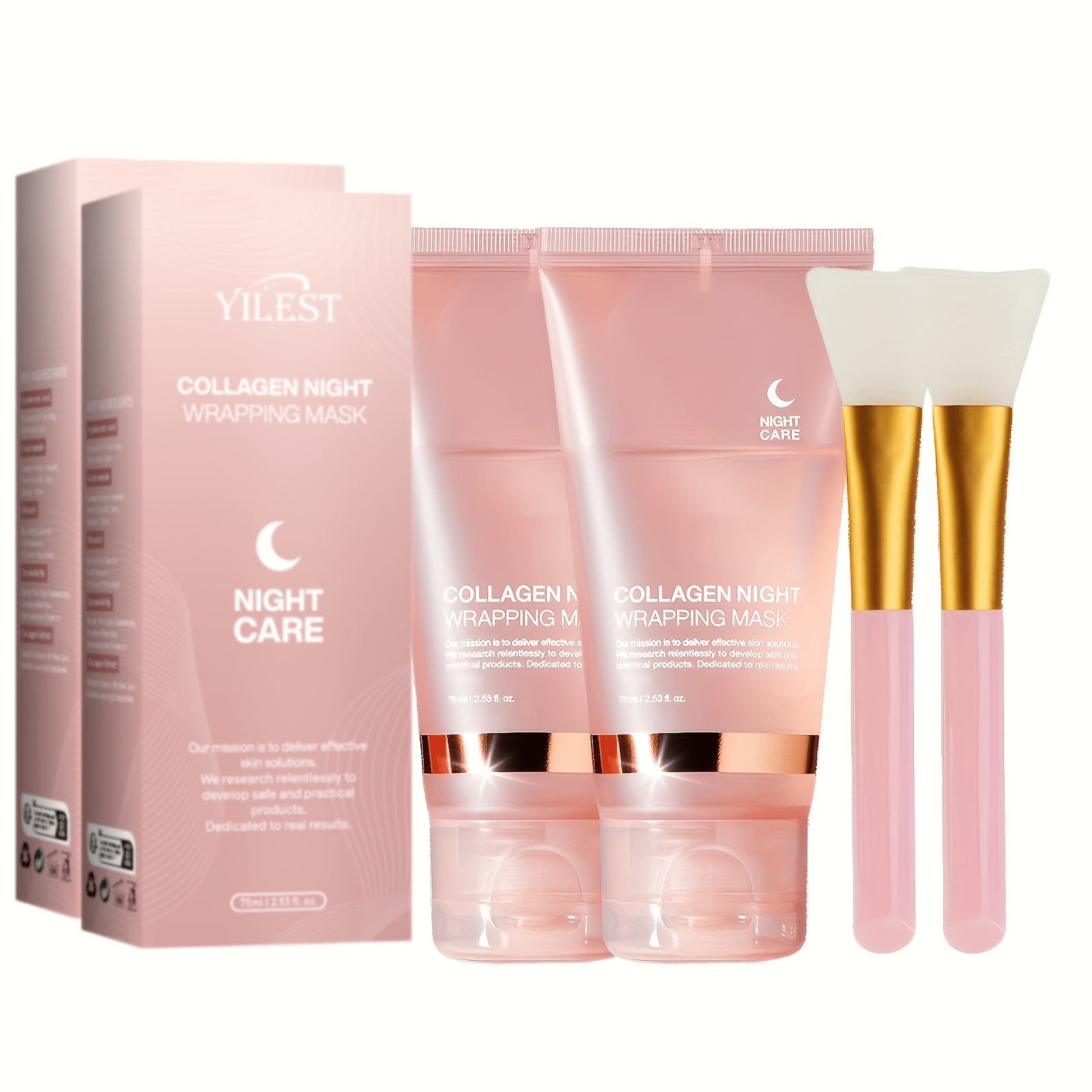 Image of 2-pack Collagen Night Mask - With Applicator - And Moisturizing Collagen Filling Mask - Gentle And Non-irritating For Men And Women