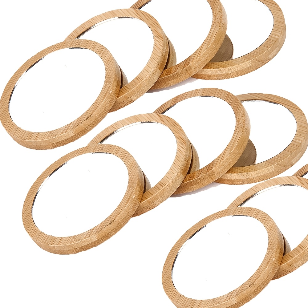 TEMU 10pcs Bamboo Handheld Mirrors Blank Diy Makeup Mirrors For Wedding Favors, Portable Cosmetic Touch-up Mirrors For Travel &