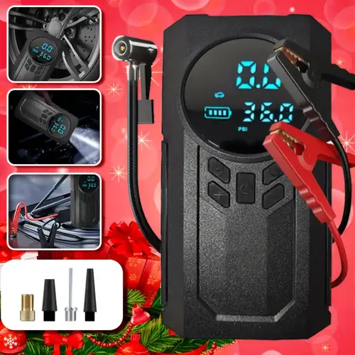 1pc arrancador de emergencia portátil para batería de coche sin cable, bomba de aire para neumáticos - compresor de aire para inflar neumáticos fácilmente - con linterna y pantalla led - fuente