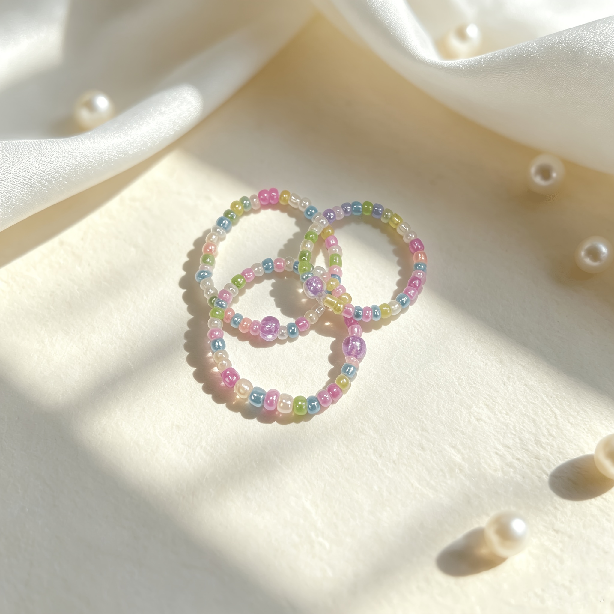 Iridescent Glass Bead Elastic Ring, Colorful Toe & Finger Ring